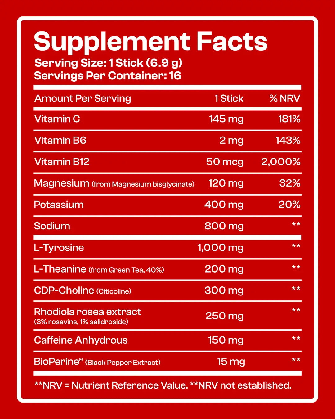 RFG Flow State Drink Mix supplement facts panel showing ingredients, electrolytes, nootropics and vitamin profile for fighter hydration and focus.